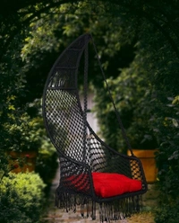 CURIO CENTER Make in India Leisure Half Moon Shape Nylon Swing with Cushion/Hammock Swing Chair-Iron Frame, Swing for Indoor/Outdoor/Nylon Rope Swing/Free Hanging Accessories(36 x 27 x 53 In, Black) - Free Size, Black, Nylon Rope With Iron Rode, Pack of1, Half Moon Shape